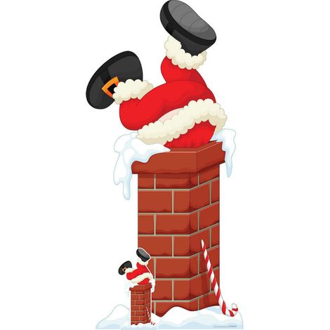 Figurine en carton Décoration de Noël Père Noël coincé dans la cheminée - 195 cm (1/3)