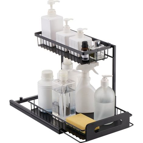 Rangement sous Évier 2 Niveaux 270 mm de Large et 360 mm de Profondeur, Étagère Coulissante pour Placard Métallique, pour Garde-manger Cuisine, Taille d'Installation du Placard 317x394x330 mm (1/5)
