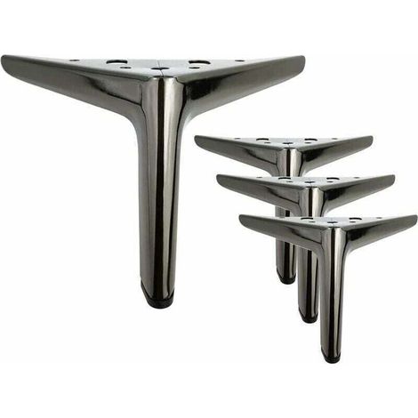 Pack de de 4 pieds de meuble triangulaires noirs en titane de 12 cm, XU, Finition polie galvanisée, Adaptés aux armoires, Canapés, Tables basses, Meubles TV et autres meubles. - KZQ (1/4)