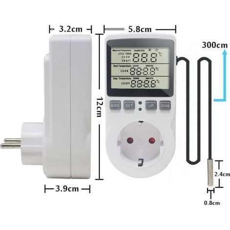 Prise Thermostat - Régulateur De Température Numérique - Chauffage Et Refroidissement - Minuteur Cycle Et Compte À Rebours - Sonde NTC 3 M - 230 V 16 A (1/5)