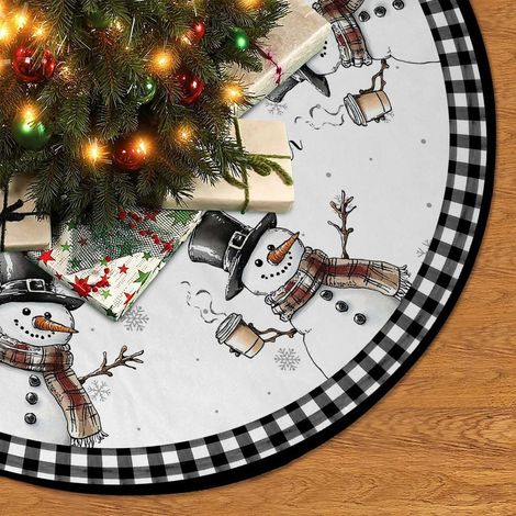 Falda para árbol de Navidad con diseño de muñeco de nieve, 90 cm, estampado a cuadros, tapete para árbol de Navidad con diseño de muñeco de nieve, decoración para árbol de Navidad (1/5)