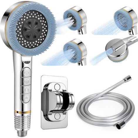 CCYKXAPommeau de Douche avec Filtre Douchette de Bain avec 4 Modes de Jet, Pression Tete de Douche Livré avec Tuyau 1,5m et Support Murale (Bleu) (1/5)