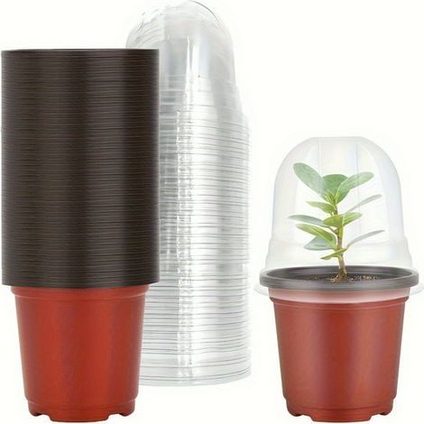 Jeu de 20/40 godets de culture en plastique transparent avec couvercles et trous de drainage - 10 cm, pots de jardinage souples pour semis, conteneurs de plantation pour fleurs et plantes (1/4)