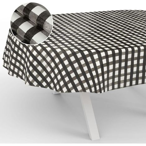 Bardusch-Nappe en Toile cirée, Lavable, pour Table de Jardin, extérieur, intérieur, Ovale, Bord coupé, à Carreaux, Noire,137274cm (1/5)