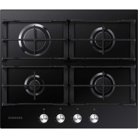 Samsung – Plaque de cuisson intégrée 4 foyers – Verre noir – Grilles en fonte – 60x52 cm – Allumage électrique – Puissance jusqu'à 3300 W