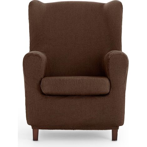 Housse de Fauteuil à Oreilles Universelle et Polyvalente - Housse de Fauteuil de Couleur Marron protectrice Facile à Placer pour Le Dossier, l'assise et Les Bras (1/5)