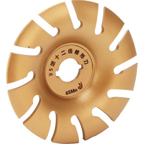 Meule à façonner le bois, 12 dents, acier inoxydable, 95 mm, dorée, pour meuleuses d'angle, travail du bois (1/5)