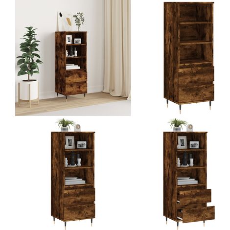 Buffet haut Chêne fumé 40x36x110 cm Bois d'ingénierie - Buffet Design Industriel - Meuble Rangement - Buffet Cuisine - Buffet Salon - Buffet Bois - Home & Living (1/5)