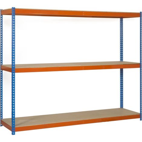 Estantería metálica sin tornillos SIMONRACK de 3 estantes (200x120x60cm) AZUL-NARANJA Y MADERA