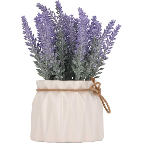 Plante Lavande Artificielle en Pot Céramique, Décoration Réaliste (1/5)