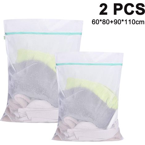 Lot de 2 sacs à linge réutilisables en filet fin avec fermeture éclair pour machine à laver, parfaits pour couvertures polaires, draps, rideaux et linge de lit. (1/5)