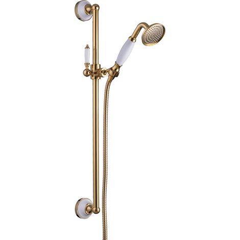 PaulGurkes Brausestange mit Handbrause Set Gold Retro Antik Nostalgie Brausestange Keramik