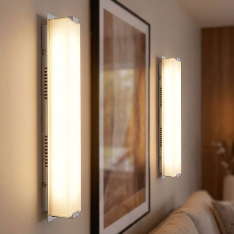 Wandlampe Wohnzimmerleuchte Esszimmerlampe Wandleuchte Schlafzimmerlampe Flurleuchte, Chrom Glas satiniert, LED 15W 1160Lm 3200K warmweiß, L 61 cm, 2er Set