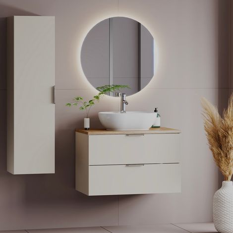 Conjunto mueble lavabo individual 80cm y columna Astrid Cachemira y madera (1/4)