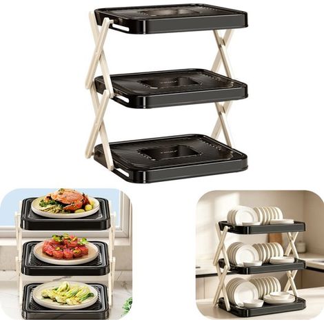 Étagère de rangement pliable 26 x 25 cm - support multi-niveaux étanche pour cuisine et buffet, noir (1/5)