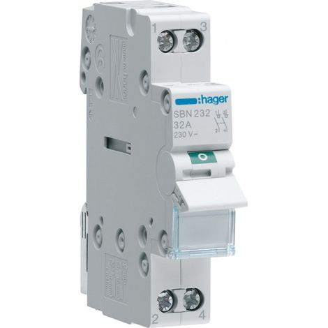 Interrupteur modulaire 2 pôles 16A à voyant HAGER SBB216 (1/4)