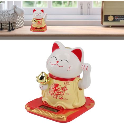 Statue de Chat Plastique Lucky Waving Induction Lumière Ornement Accueil Chinois Jaune pour Maison Voiture (1/5)