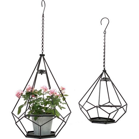 DanDiBo Blumenampel Innen Metall Wand Hängepflanzen 64 cm & 82 cm 96075 2er Set mit Tür 6 Ecken Pflanzenhänger Blumenhänger Topfhänger Blumen Blumentopfhänger Hängetopf (1/5)