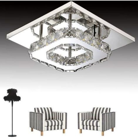 Moderne LED Plafonnier Cristal Miroir Acier Inoxydable Luminaire Lustre Eclairage 12W Blanc (1/4)