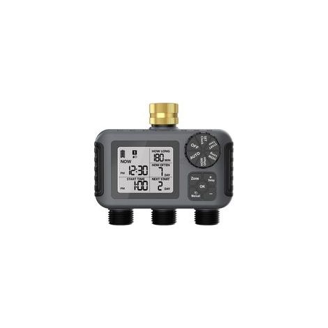 Minuterie d’arrosage 3 canaux, programmable avec réglage de fréquence et durée, fonction de report automatique en cas de pluie – pour jardin et pelouse (1/4)