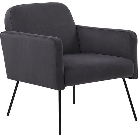Beliani Armchair Grey Velvet Industrial Modern Retro Living Room Slender Fabric, With Armrests, Track, Foam Filling, Sinuous Springs, Seat Height 45 cm, Holds up to 130 kg, 72 x 76 x 77 cm, Solid NARK (1/5)