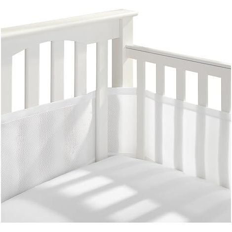 2-teiliges Babybett-Nestchen-Set – Atmungsaktive Netzseitenschutzleisten – Weiß – 320 × 27 cm und 150 × 27 cm – Kopfschutz für Babys (1/5)