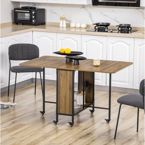 Table à manger pliante 6 places avec roulettes et étagère, table de cuisine rabattable gain de place 130x80x74 cm marron, jusqu'à 50 kg  CHICFURN (1/5)