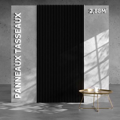 Mon Marché Déco – Lot de 2 panneaux décoratifs muraux en bois noir et feutrine blanche – Dimensions 2400 x 600 mm – Surface 2,88 m² – Améliore le confort acoustique