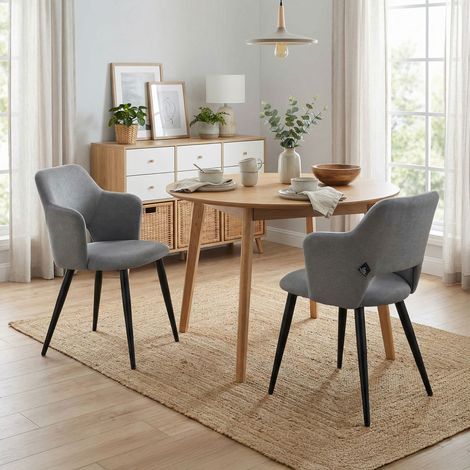 Lot de 2 fauteuils repas en tissu gris foncé et métal noir - BLADIE (1/5)