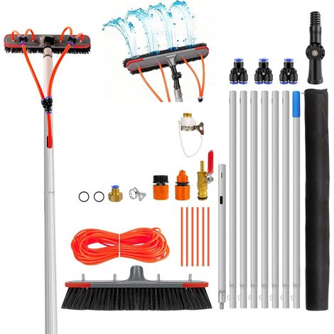 brosse de nettoyage télescopique en aluminium de 7 m / tige télescopique avec conduite d'eau / brosse de nettoyage télescopique adaptée aux panneaux solaires, toits de terrasse et fenêtres (1/5)