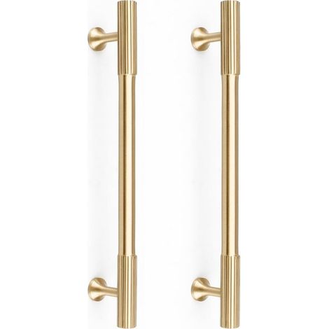Lot de 2 poignées d'armoire en laiton massif doré, centres de trous de 160 mm, pour placard de cuisine, commode, salle de bain, poignées d'armoire en laiton brossé (1/5)