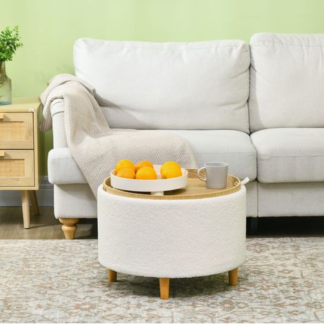 Pouf coffre rond 56 x 42 cm avec couvercle rabattable OKMYHOME (1/5)