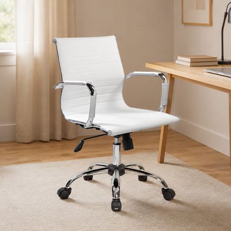 Dmora - Silla de oficina Dlemmen, Sillón ejecutivo con reposabrazos, Silla de oficina ergonómica, Blanco, 62x54h92/102 cm (1/3)