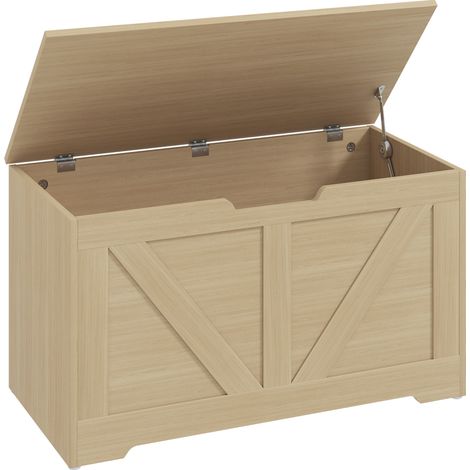 Coffre Keltenbach Rangement Intérieur Style Rustique Banc Siège Bois Clair 100L (1/5)