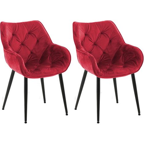 Set de 2 Sillas de comedor Tanna en terciopelo Rojo