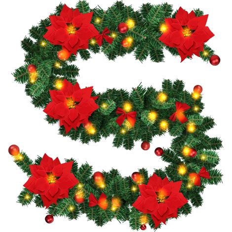 Randaco Weihnachtsgirlande mit 50 LEDs Innen Außen Grün 2.7m mit Rot dekorativen Weihnachtsdeko Weihnachten Girlande (1/4)