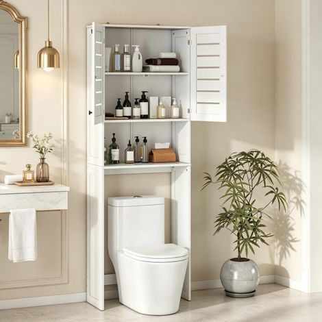 Armario sobre WC y lavadora 67x31,5x190 cm MDF blanco ahorra espacio baño - CHICFURN (1/5)