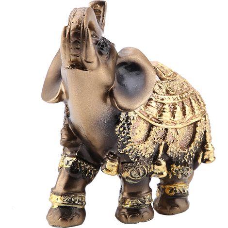 Statue d'Éléphant Doré Feng Shui Porte-Bonheur, Décoration d'Intérieur Cadeau Prospérité (1/5)