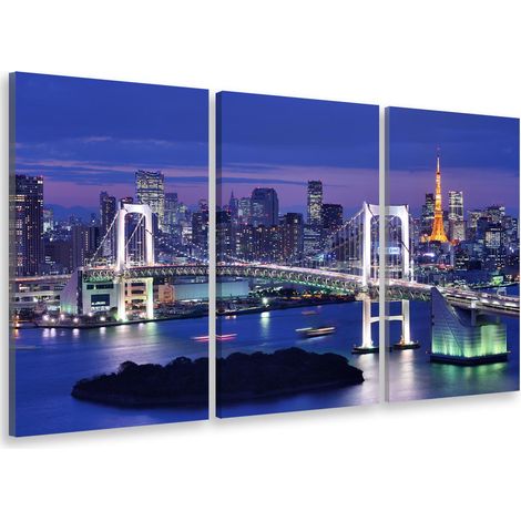 Tableau triptyque Tableau photo baie de tokyo et pont de l'arc en ciel - 90x60 cm (1/5)