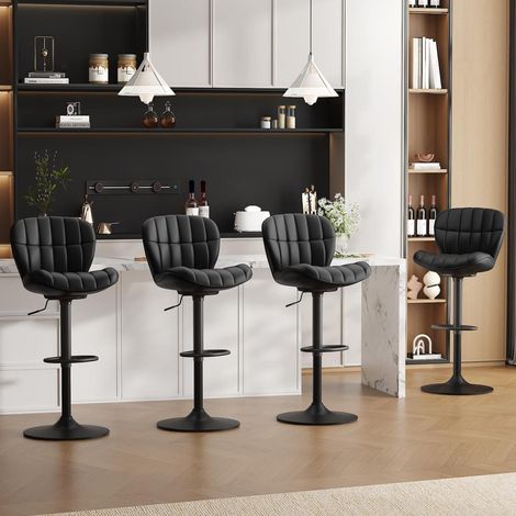 Barhocker 4er Set, höhenverstellbar, drehbar, mit Rückenlehne, PU-Leder, Schwarz (1/5)