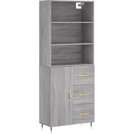 Buffet bahut commode armoire meuble de rangement organisateur cuisine salle de séjour salon haut sonoma 69,5 x 34 x 180 cm bois d'ingénierie gris