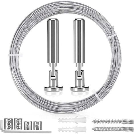 5m Tringle à Rideaux Kit, Câble en Acier pour Rideau, Fil de Suspension en Acier Inoxydable pour Accrocher Photos, Rideaux de Douche, Corde à Rideau, Décoration Murale d'art de Pépinière (1/4)
