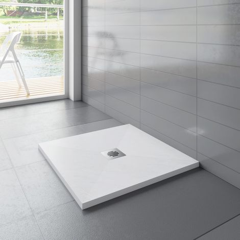 900x900x30mm Quadrat Weiß Schiefereffekt Duschwanne mit Ablaufgarnitur rostfreien Ablaufabdeckung (1/5)