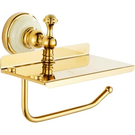 CCYKXAPorte-Papier Toilette Mural avec Etagère de Téléphone Or Antiquité Laiton Porte Rouleau Papier Toilette avec Plateforme de Rangement WC Accessoirs (1/5)