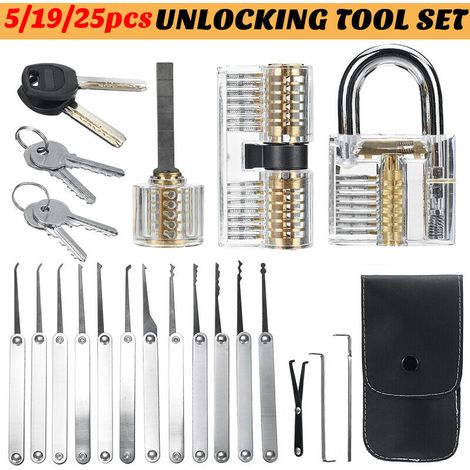 Lock Picking Set Unlocking Tool Set Locksmith Convenient Lock Pick Key Extractor Lockpick Padlock Tool Kits with Carrying Bag for Professional Kids Beginners (Silver, 25PCS)