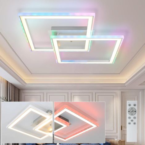 ZMH Plafonnier LED Salon - 35W Lampe de salon Moderne Dimmable avec télécommande Lampe de chambre à coucher Changement de couleur RGB Eclairage de chambre à coucher Géométrique pour cuisine couloir (1/5)