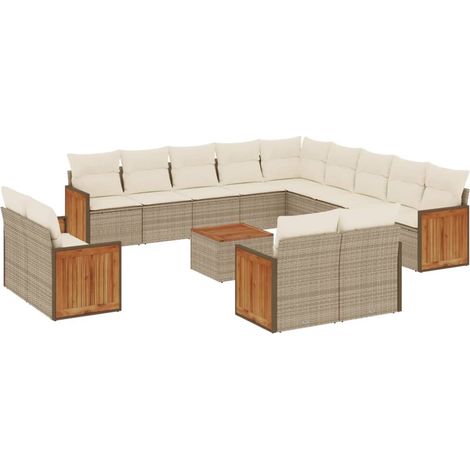 Maison Exclusive - Set Divani da Giardino 14pz con Cuscini in Polyrattan Beige (1/3)
