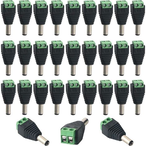 30 Pièces 12V DC Connecteur Mâle Prise Set (5.5 X 2.1 mm), 2 Broches DC Power Jack Adaptateur Vis Borne Connecteur, pour CCTV Caméra LED Bande (1/4)