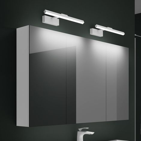 Mai & Mai Armadietto a Specchio 120x15x70cm con Lampada da Specchio LED per Bagno 40cm2, 9W, Specchiera Bagno Mobilettto da Parete Bianco con 3 Ante e Applique Specchio Bianco, Spiegelschrank 02 (1/5)