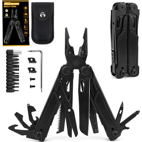 Pince Multifonction en Acier Inoxydable 16 en 1 avec Structure Autoverrouillée, Couteau avec Scie, Tournevis, Règle, Lime, Ouvre-Boîte pour Survie (1/5)